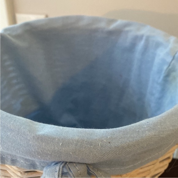 Trash Basket Woven Wicker Basket Blue Liner Small Space Decor Dorm Life - Picture 2 of 7